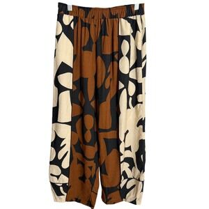 IC Collection Abstract Print Wide Leg Pants Womens XS Brown Black Lagenlook
